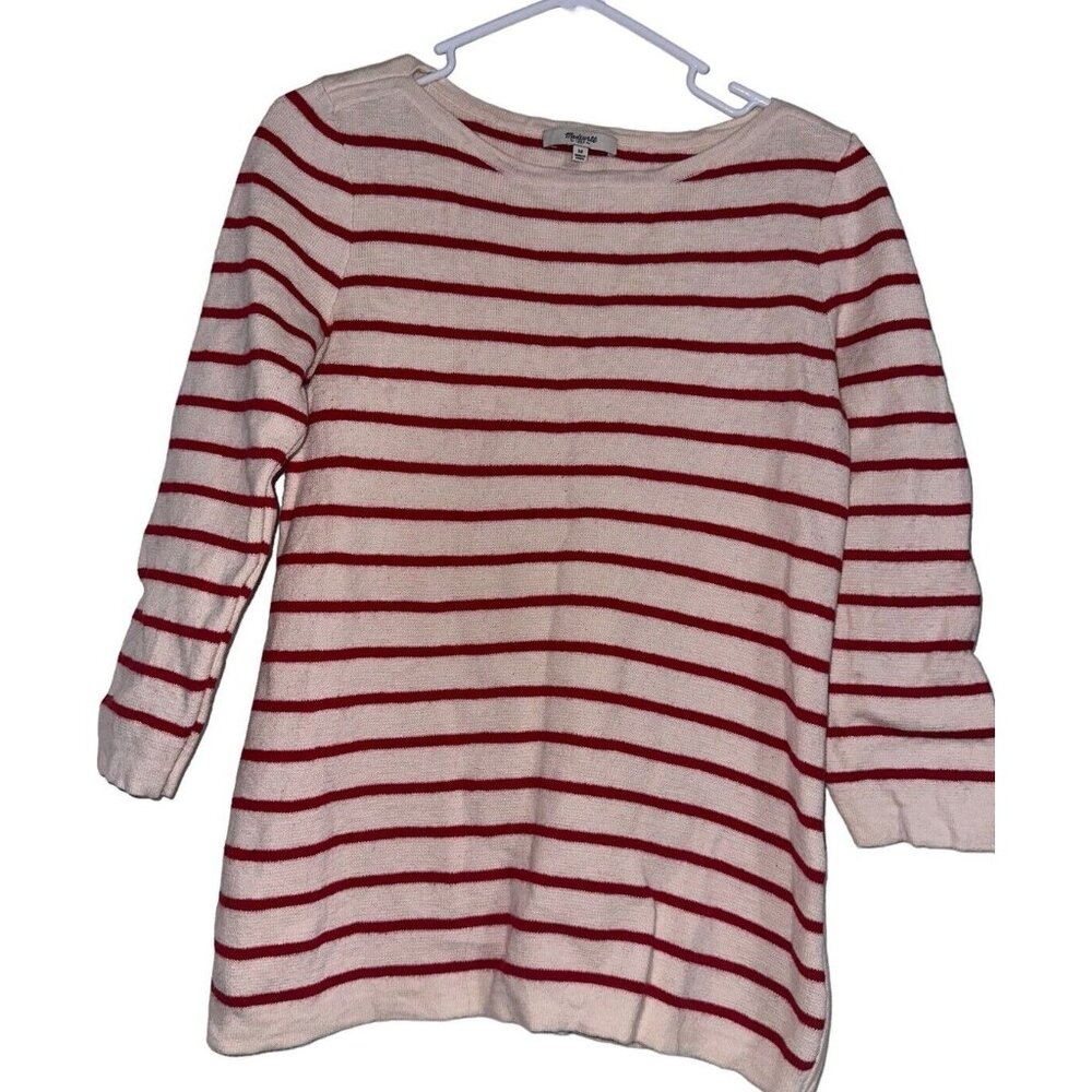 Madewell | Seaside Side-Zip Wool Blend Striped Sweater Sz Medium Red White READ